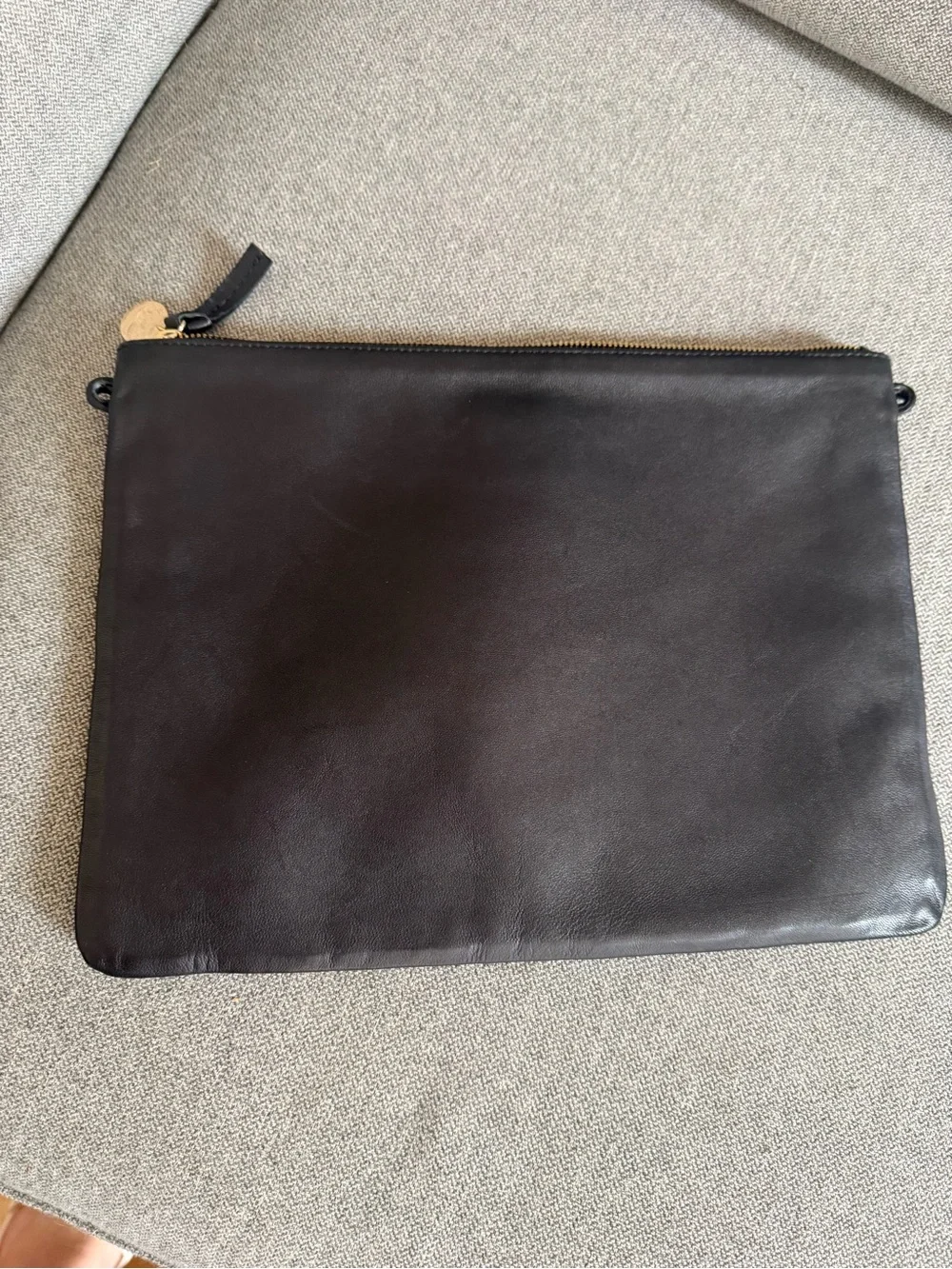 Black Leather Clutch with Blue Floral Beading